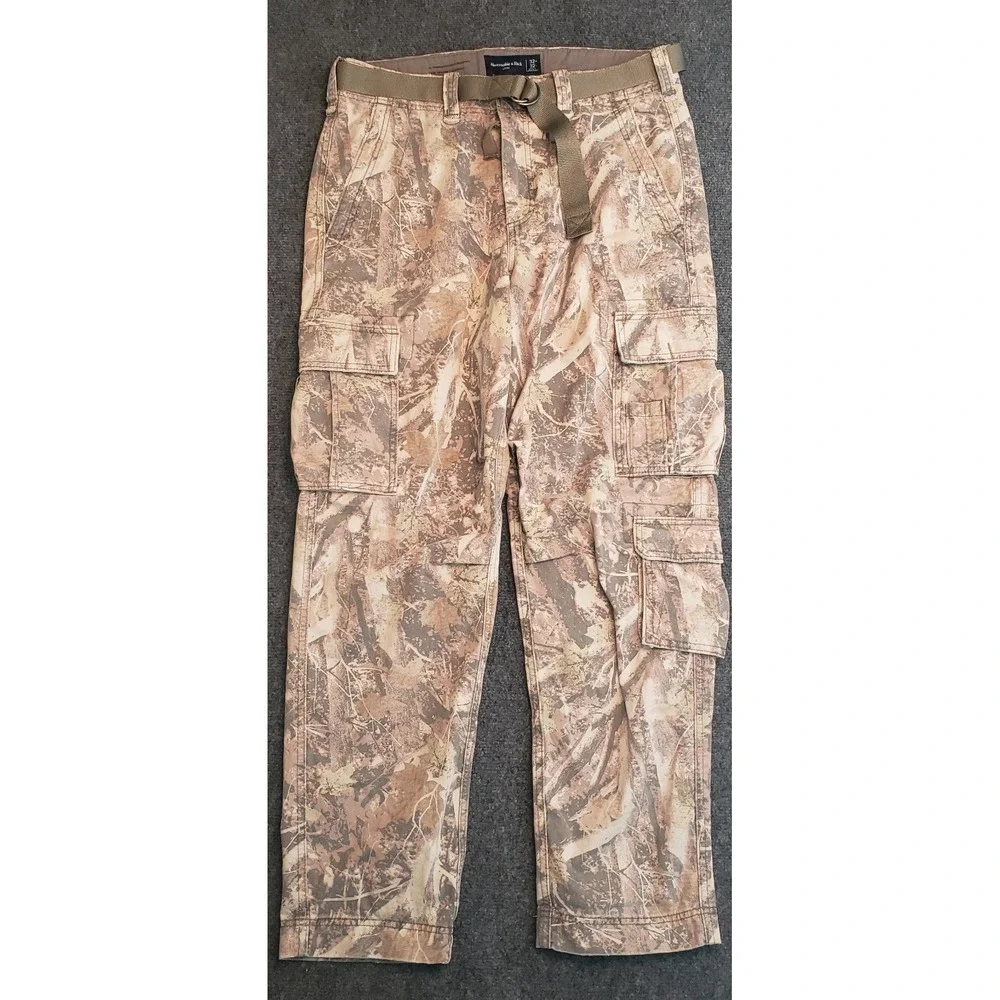 Abercrombie & Fitch Cargo Pants Camoflage Loose 33x29.5 (32x32tag) w/ Belt